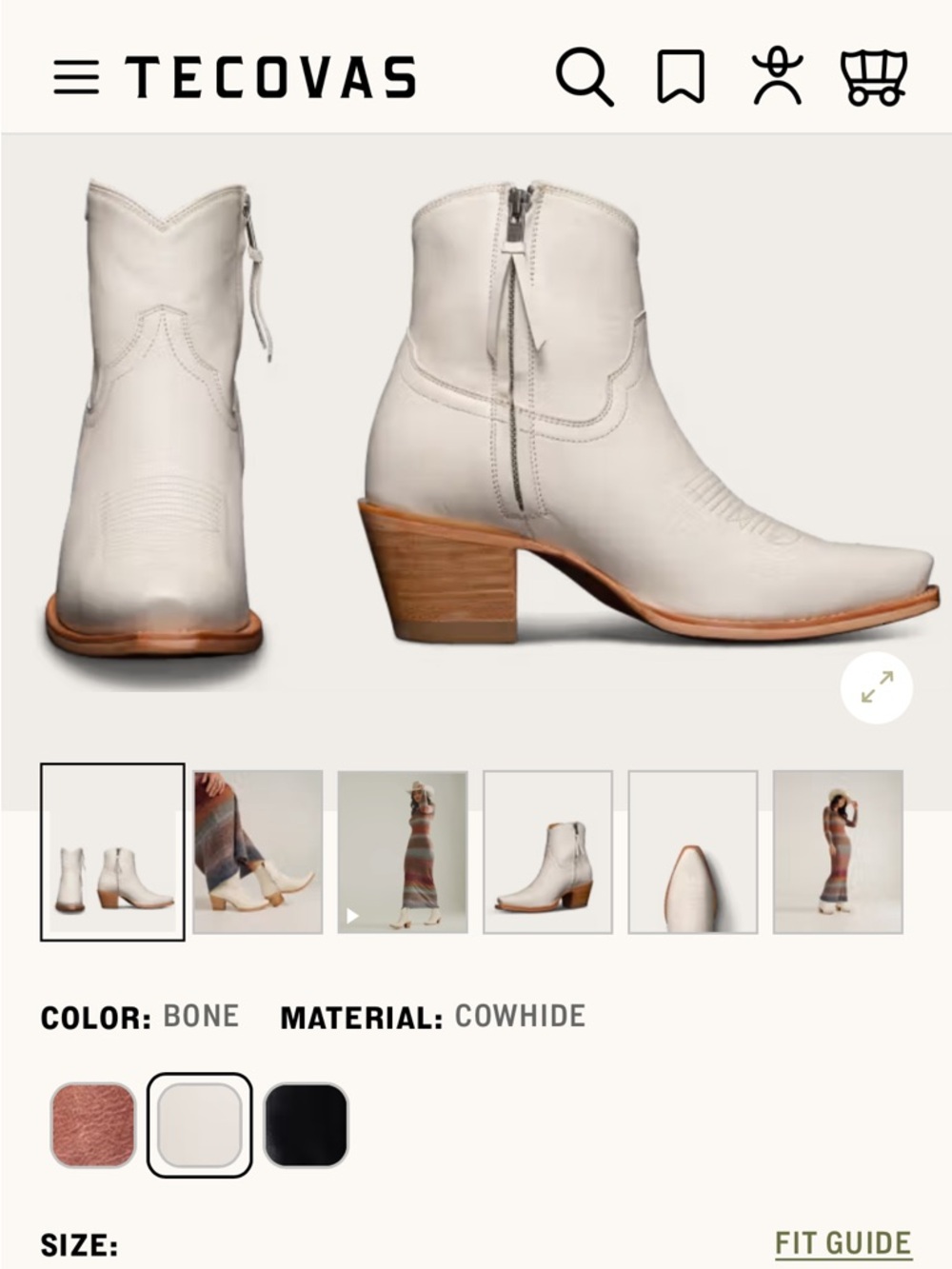 Tecovas Size 8.5 The Daisy Bone Leather Western Snip Ankle Boots Womens Handmade